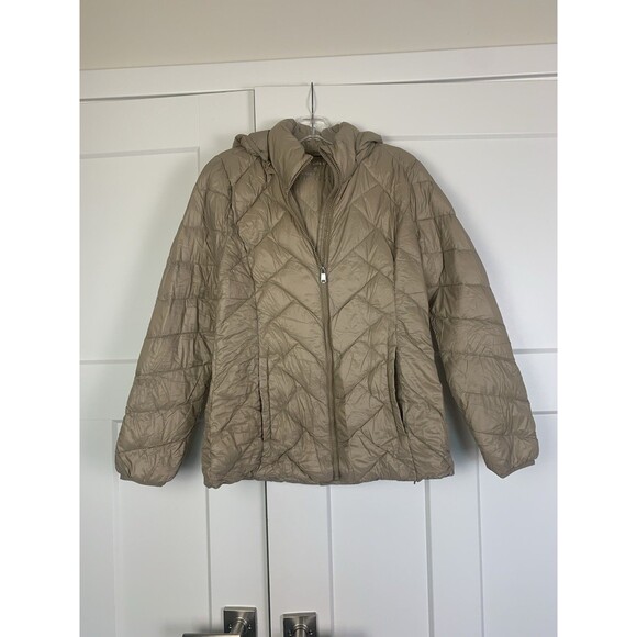 London Fog Womens Sz Small Packable Down Jacket Coat Zip Front, Tan - Picture 1 of 10
